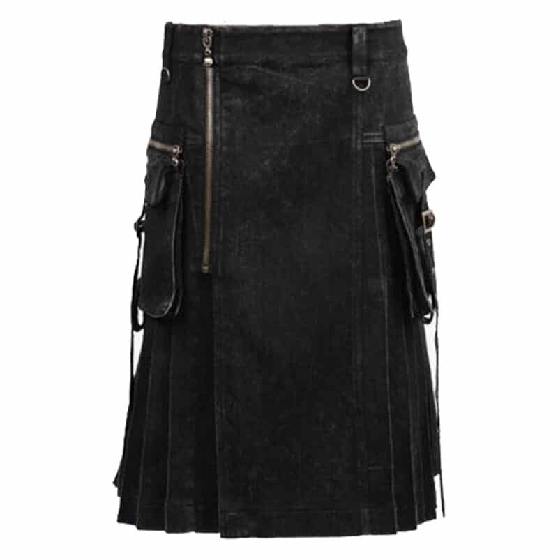 Men Black Denim Gothic Kilt