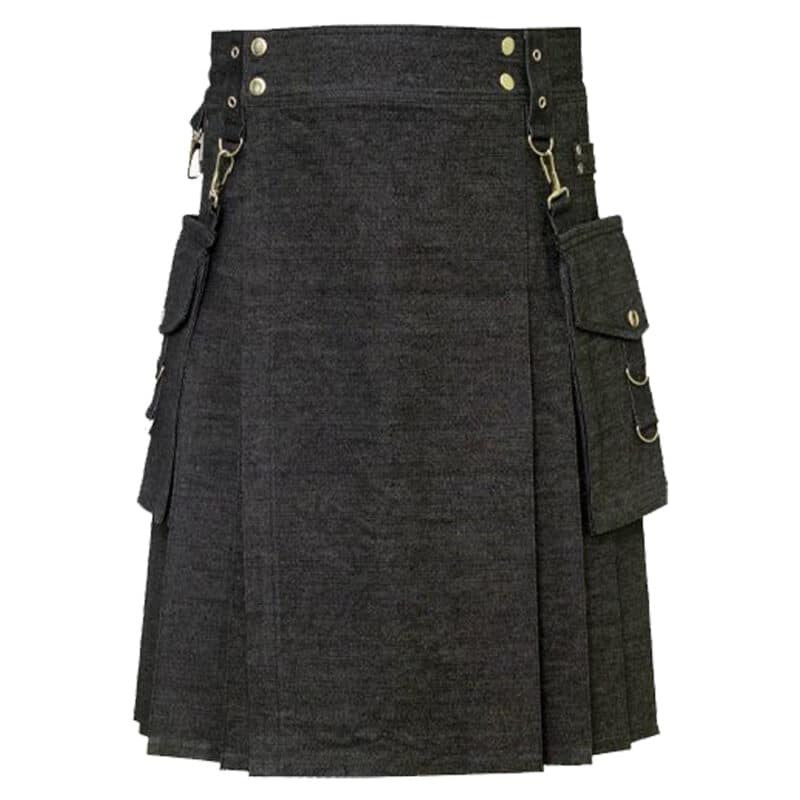 Black Denim Utility Kilt