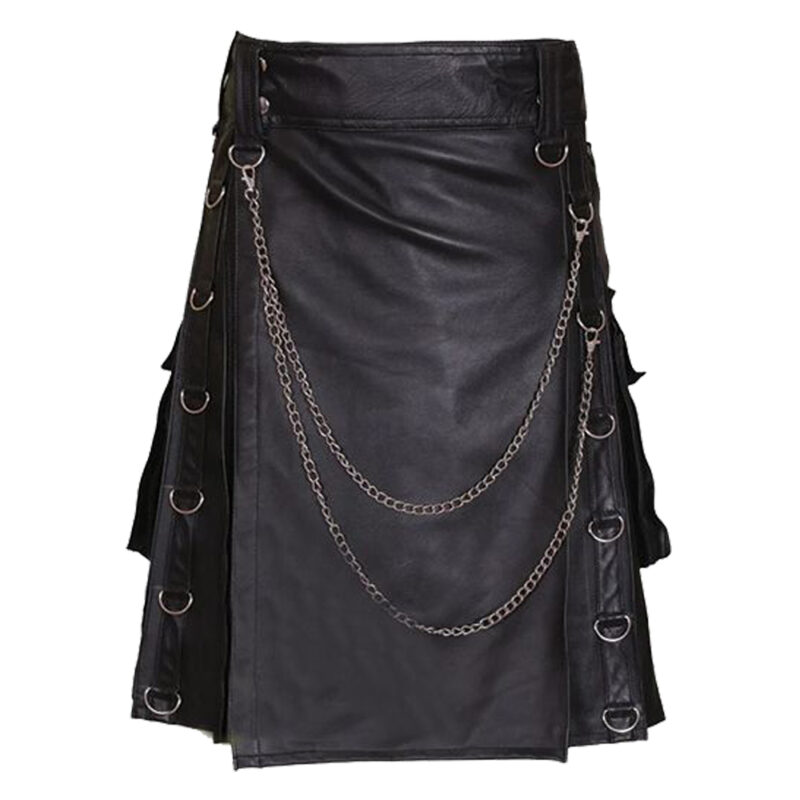Men Black Gothic Fashion Leather Kilt