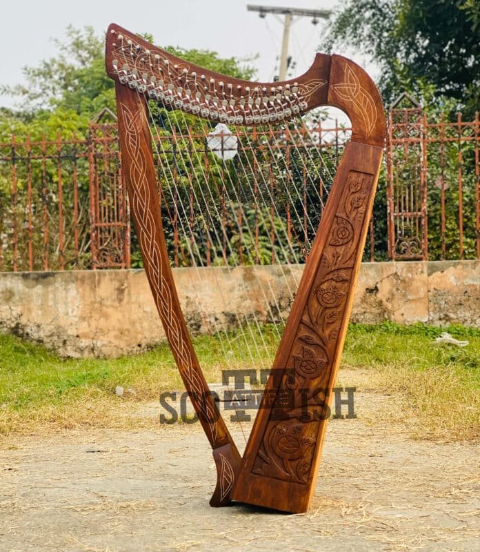 Lyre Harp 10 Metal Strings Engraved Golden Duck Design Sheesham Wood Brown color outlets