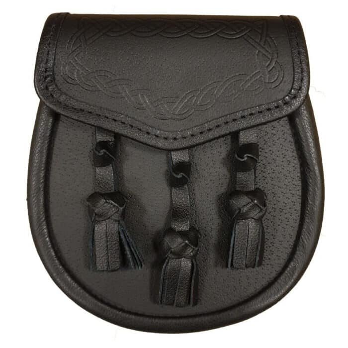 Black Leather Celtic Embossed Flourish Flap Sporran