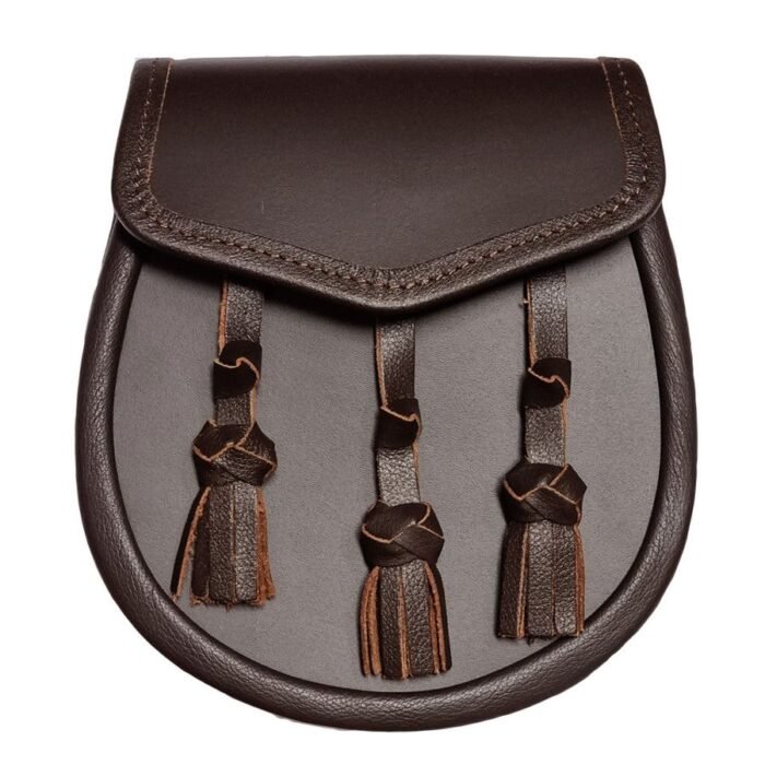 Three-Hand-Knotted-Tassels-Brown-Leather-Sporran.