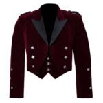 Scottish Burgundy Velvet Prince Charlie Kilt Jacket