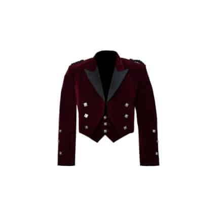 Scottish Burgundy Velvet Prince Charlie Kilt Jacket with Vest
