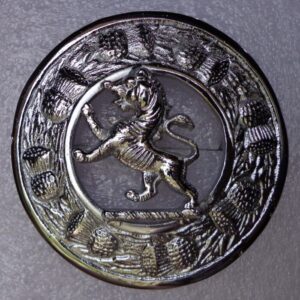 Lion Rampant Kilt Fly Plaid Brooch Chrome