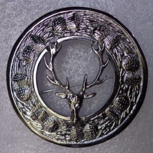 Stag Head Kilt Fly Plaid Brooch Chrome