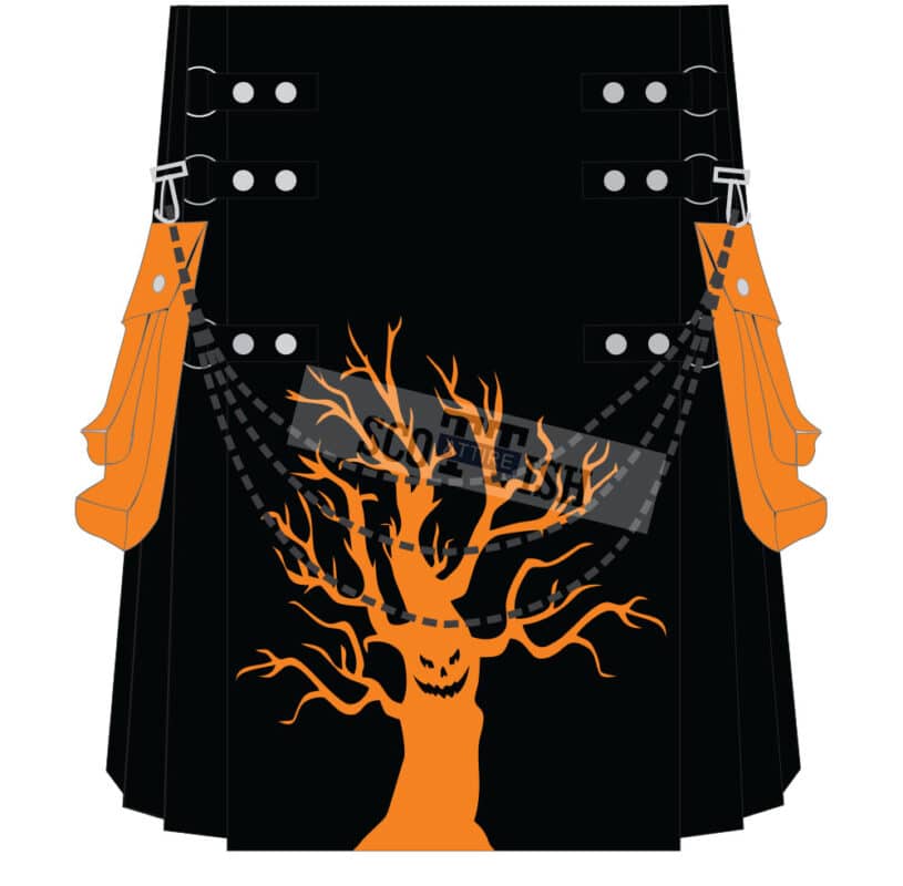 Halloween Spooky Tree Designed Kilt In Black Apron