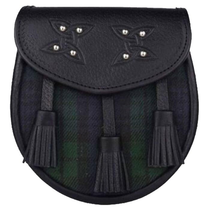 Black Watch Tartan Sporran With Leather