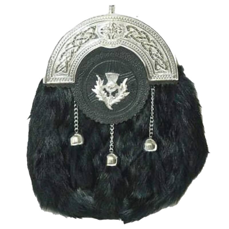 Chrome Celtic Thistle Rabbit Fur Sporran