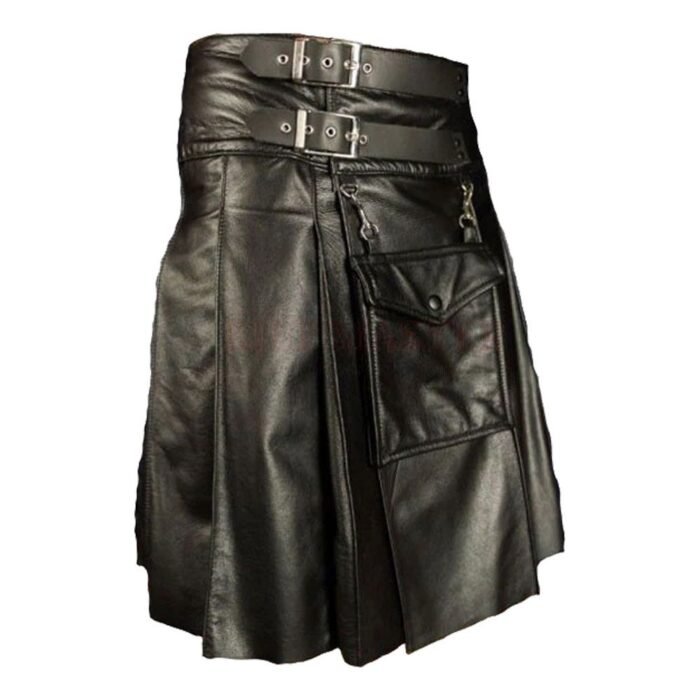 Classic Black Leather Kilt Side