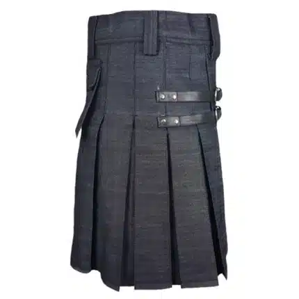 Denim Kilt With Leather Strap Back