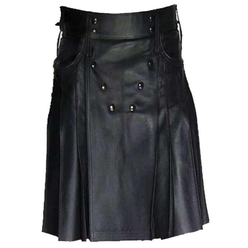 Mens Black Leather Kilt