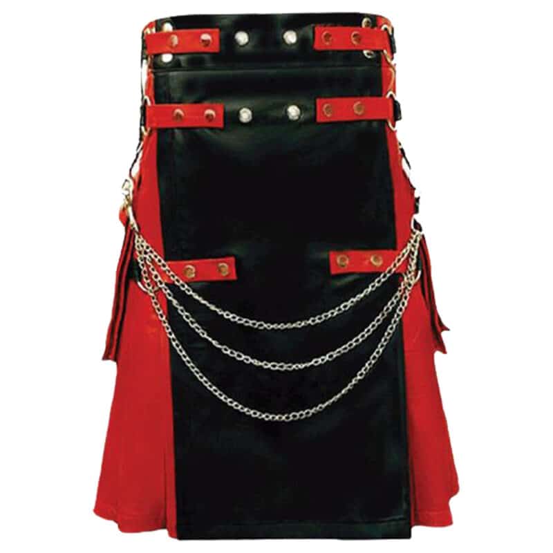 Red Gothic Leather Kilt Men