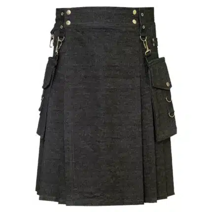 Black Denim Utility Kilt