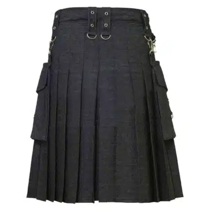 Black Denim Utility Kilt Back