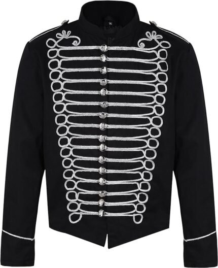 Black Napoleon Military Drummer Parade Jacket & Silver Laces