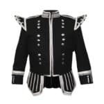 Black Pipe Band Military Doublet With Silver Braid Piping