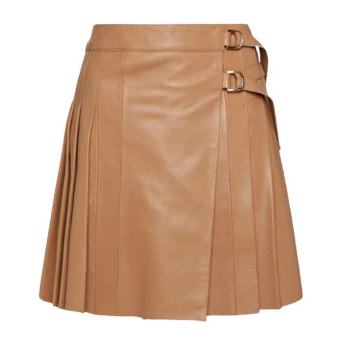 Women Leather Pleated Kilt Skirt