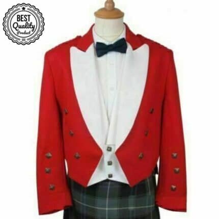 Scottish Red And White Prince Charlie Christmas Kilt Jacket