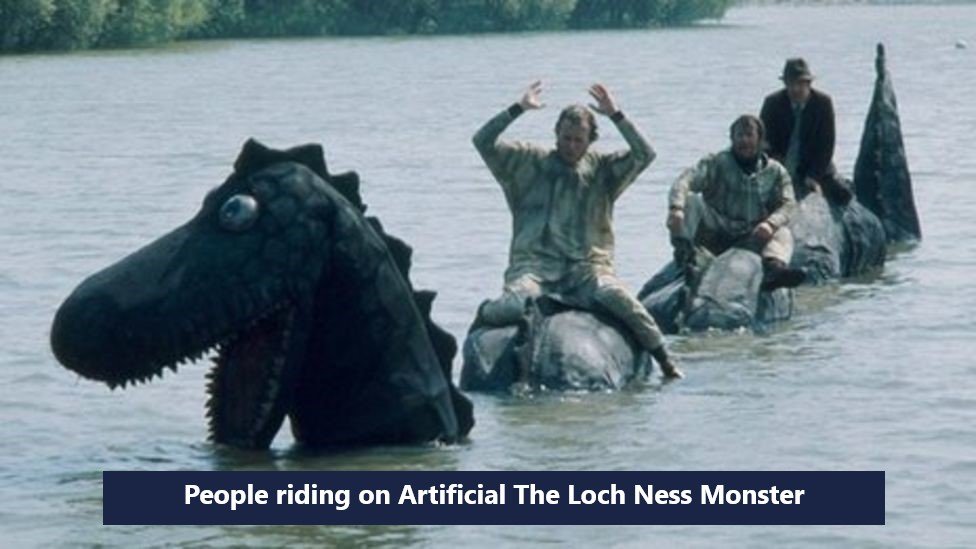 People riding on Artificial The Loch Ness Monster