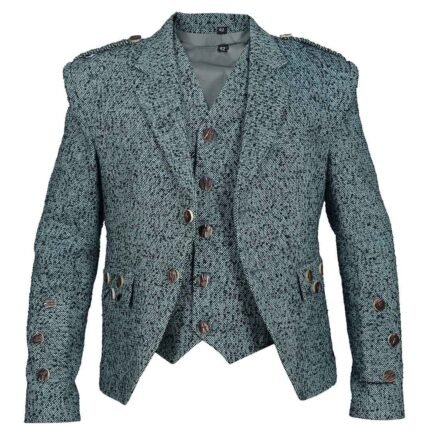 Black And Blue Wool Argyll Tweed Jacket With Vest