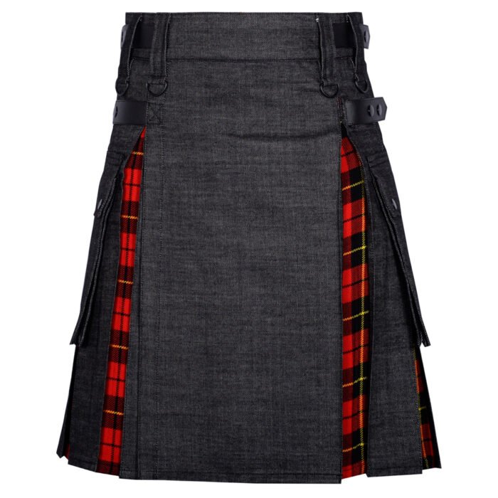 Black Denim Wallace Tartan Hybrid Kilt