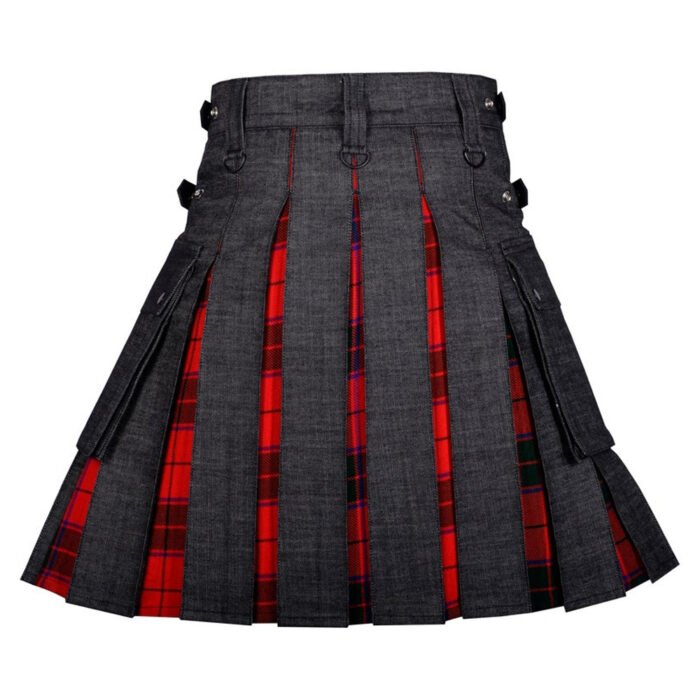 Black Denim Wallace Tartan Hybrid Kilt Back