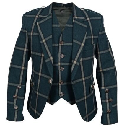 Green Checked Wool Argyll Tweed Jacket with Vest