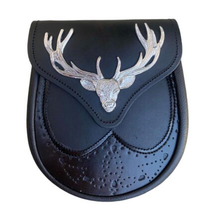 Black Leather Sporran With Deer Badge