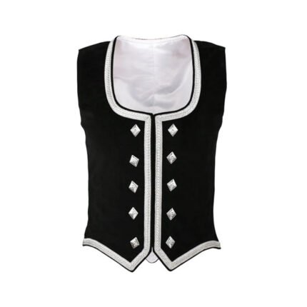 Black Velvet Highland Dancing Vest with Silver Trim
