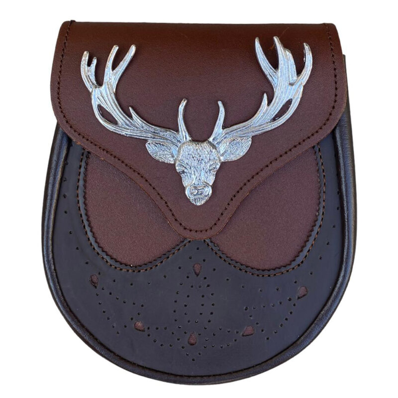 Brown Leather Sporran With Deer Badge