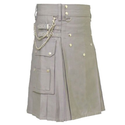 Classic Khaki Utility Kilt For Men Side