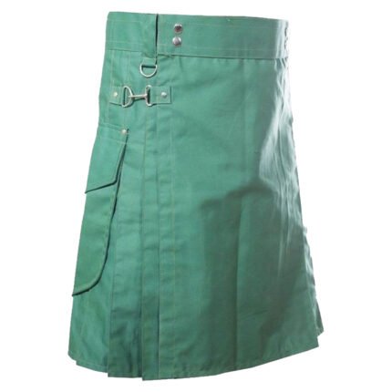 Green Utility Kilt With Cargo Pockets Side