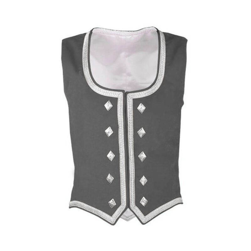Grey Velvet Highland Dancing Vest With Silver Trim