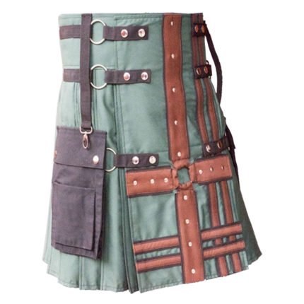 Modern Handmade Green Fashion Utility kilt For Men 1