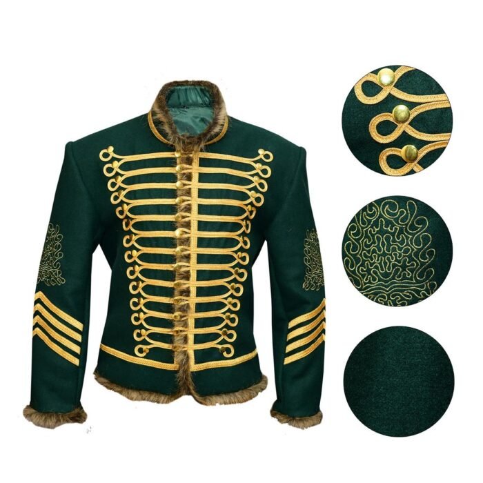 Jimi Hendrix Pipe Band 18th Century Napoleonic Green Hussar Jacket Details