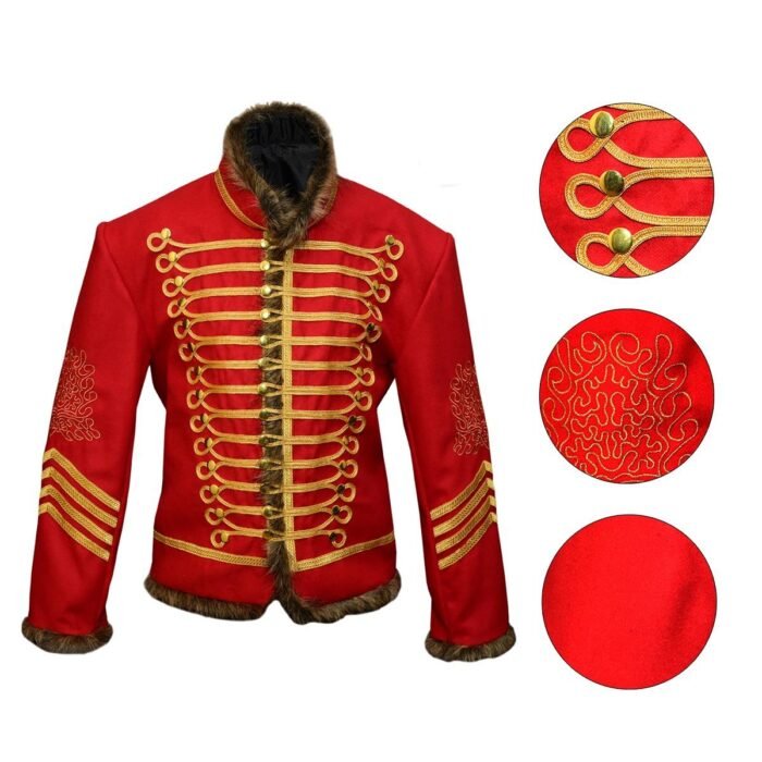 Jimi Hendrix Pipe Band 18th Century Napoleonic Red Hussar Jacket Details