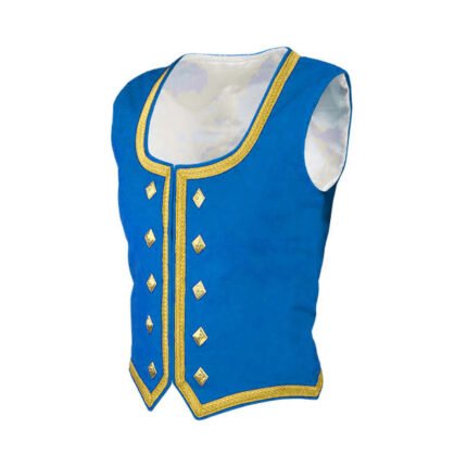 Light Blue Velvet Highland Dancing Vest With Gold Trim Side