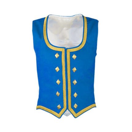 Light Blue Velvet Highland Dancing Vest With Gold Trim