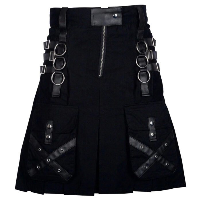 Modern Utility Black Gothic Kilt Cargo With Pockets