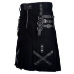 Modern Utility Black Gothic Kilt Cargo With Pockets Side