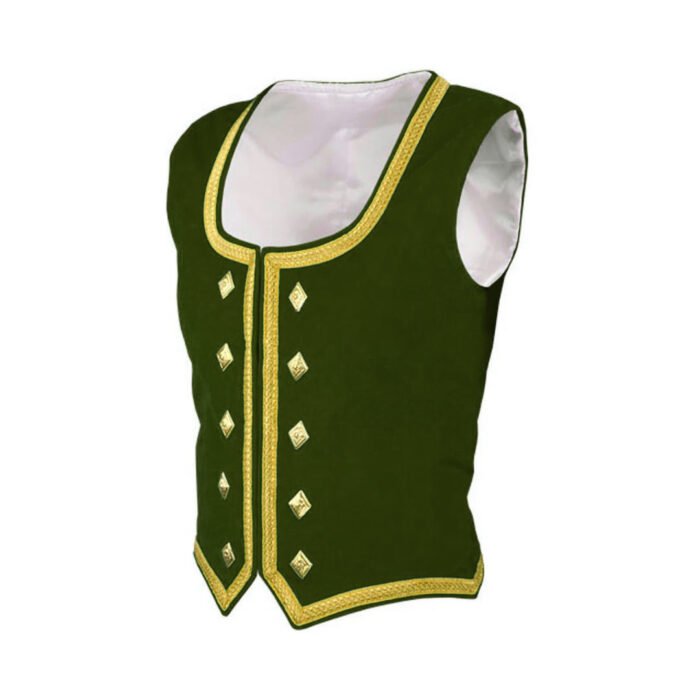 Olive Green Velvet Highland Dancing Vest Side