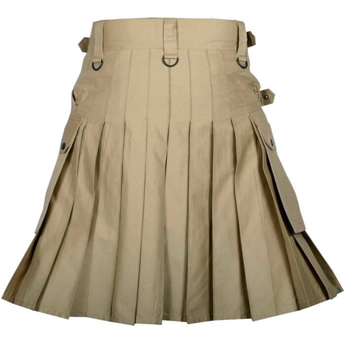 Scottish Mens Khaki Utility Kilt Back