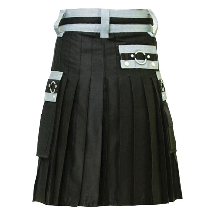 Stylish Cargo Black Utility Kilt Back