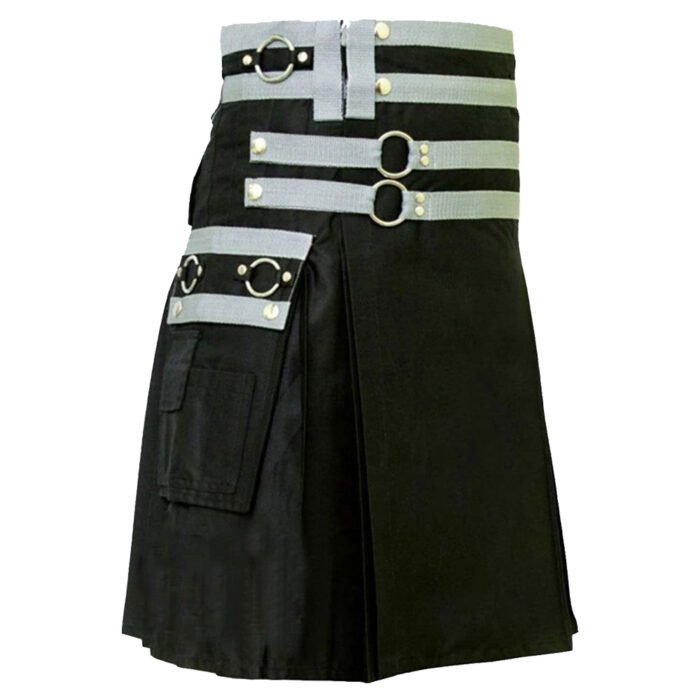 Stylish Cargo Black Utility Kilt Right Side