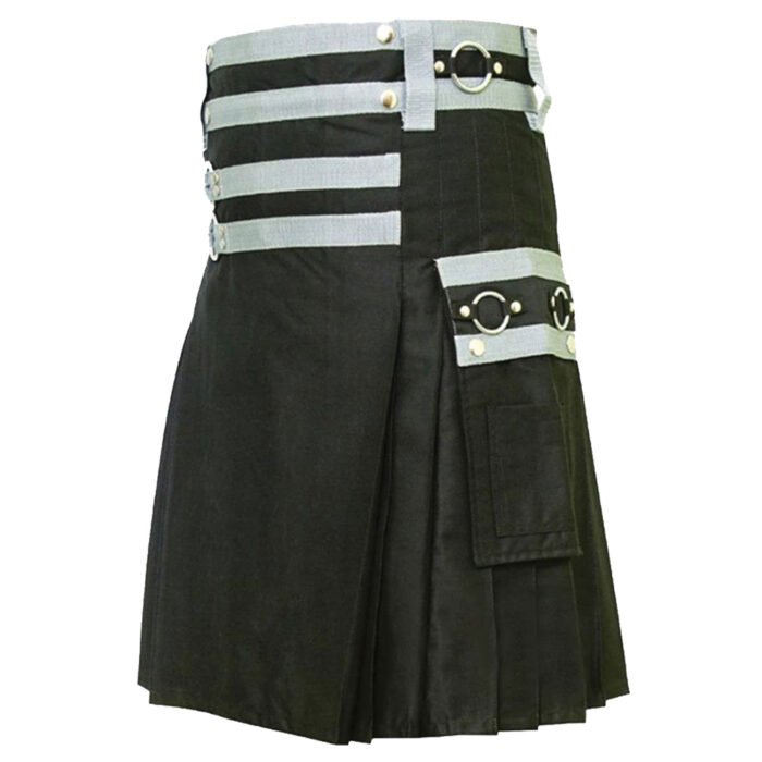 Stylish Cargo Black Utility Kilt Left Side