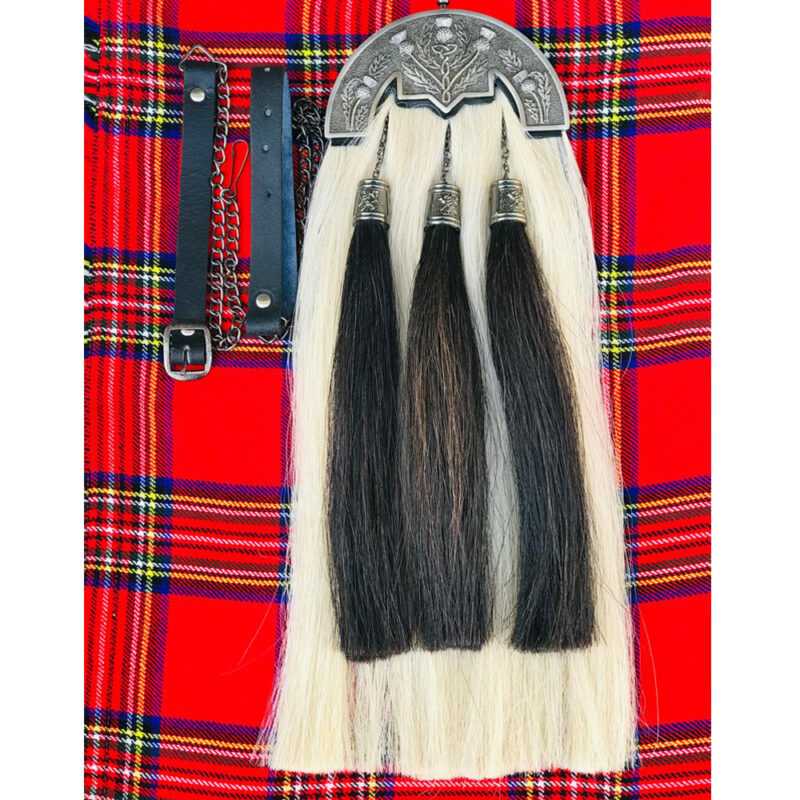 White Hair Horse Sporran With Black Tessals