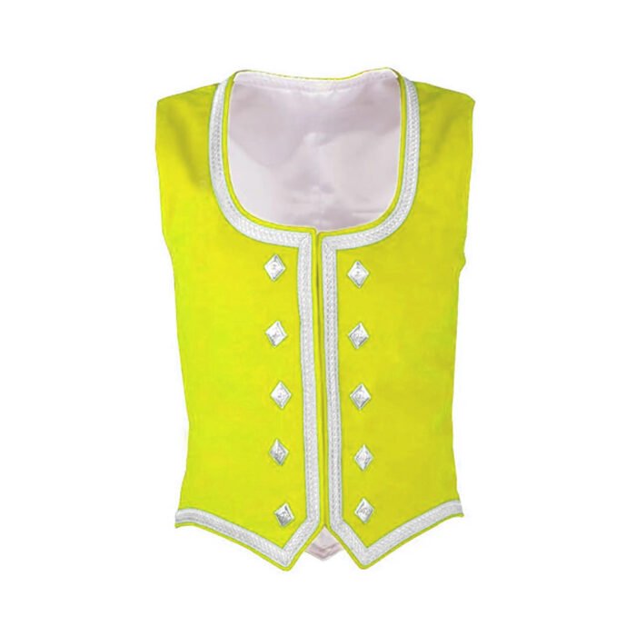 Yellow Velvet Highland Dancing Vest With Silver Trim