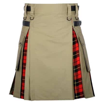 khaki Cotton Wallace Tartan Hybrid Kilt