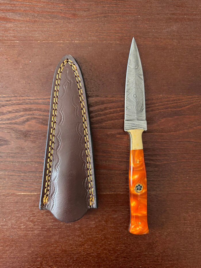 Orange Sgian Dubh Damascus Steel Knives